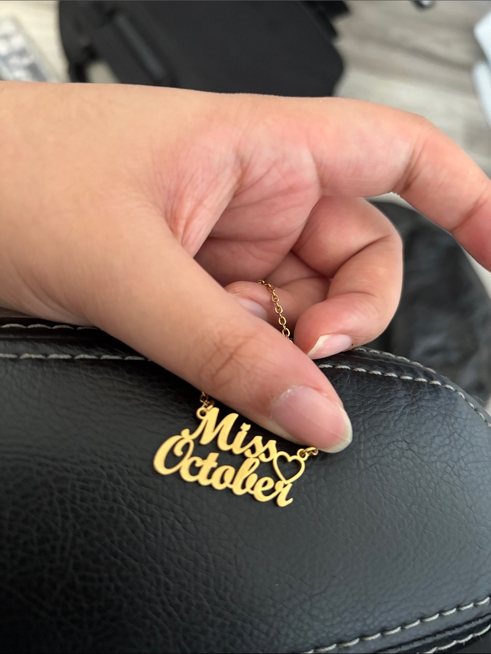 Gold "Miss October" Script Name Necklace